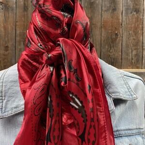 Red Black Paisley Printed Western Southwestern Wild Rag Scarf Accent